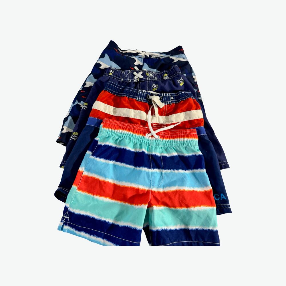 Boys Size 4, 4 Piece Swim Trunks Lot Sharks Pirate Stripe